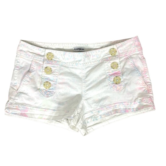 Express White Shorts w/ Tie Dye and Sailor Button Details Size 4 - Picture 1 of 9